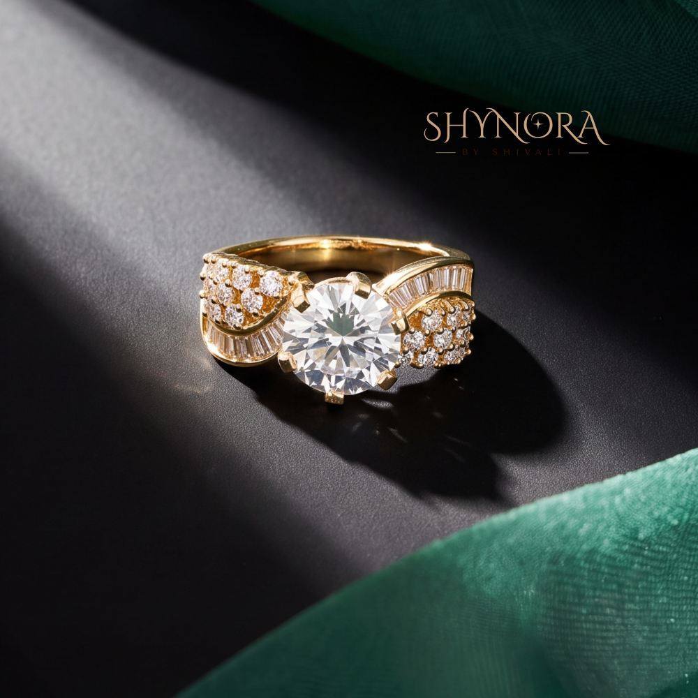 Leaf Cluster Round Centre Cocktail Ring – Shynora By Shivali