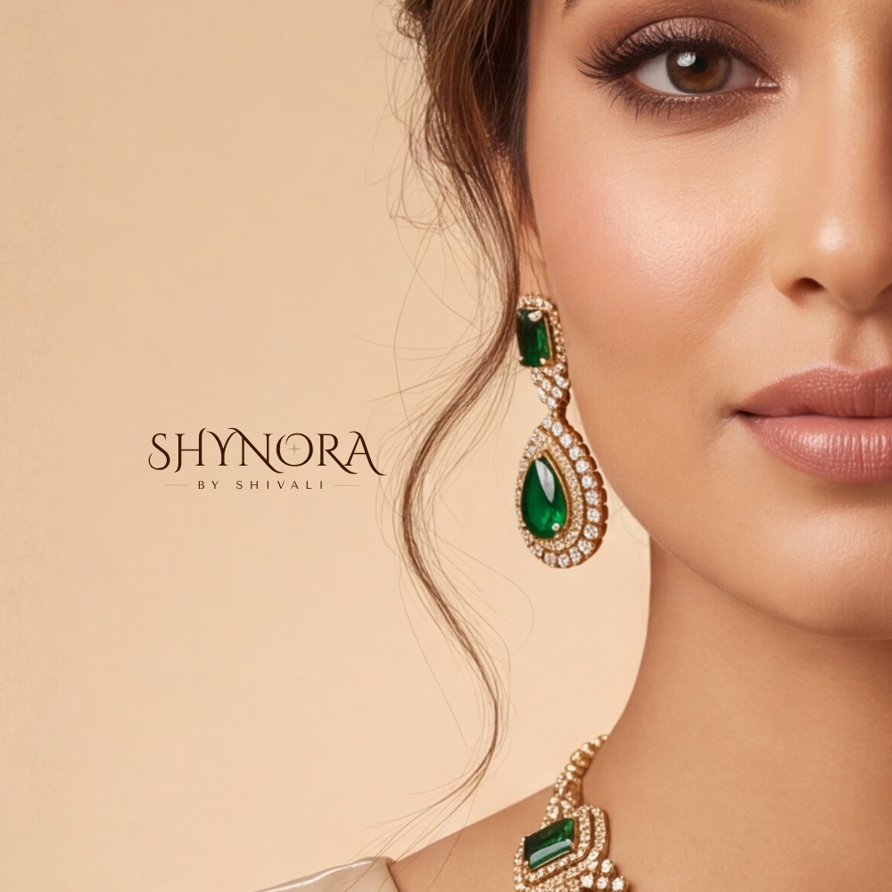 Emerald Three Layer Square Pendant Necklace Set – Shynora By Shivali