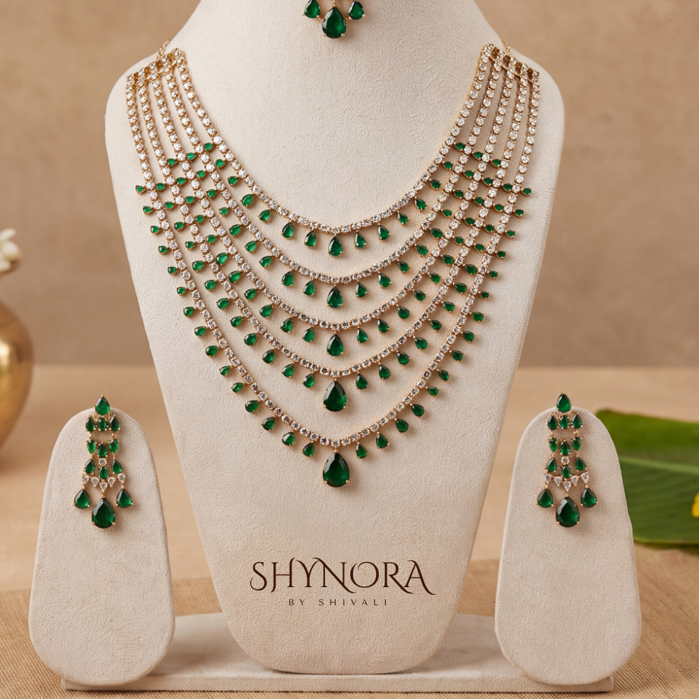 Seven Strand Emerald Cascade Necklace Set – Shynora By Shivali