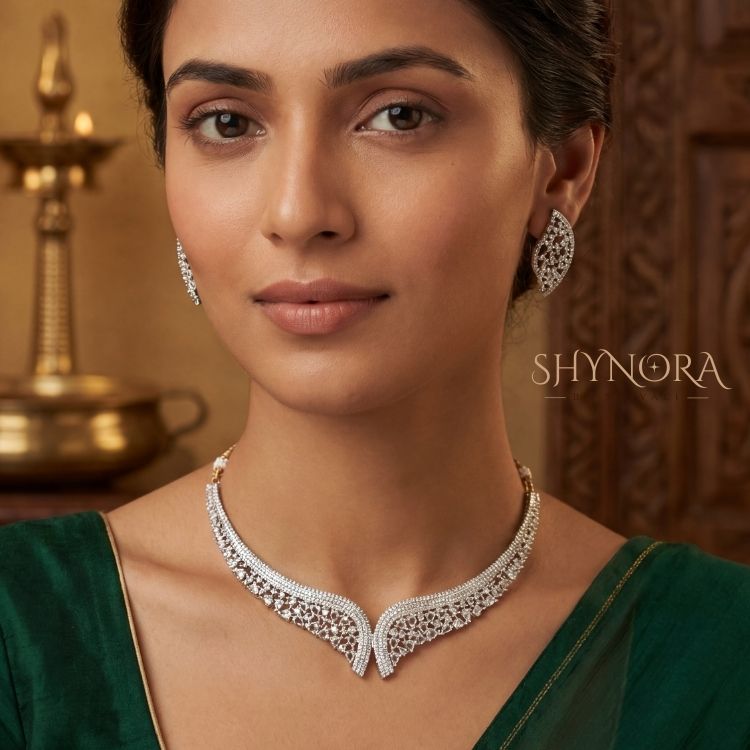 Silver Leaf AD Choker Set with Maang Tikka