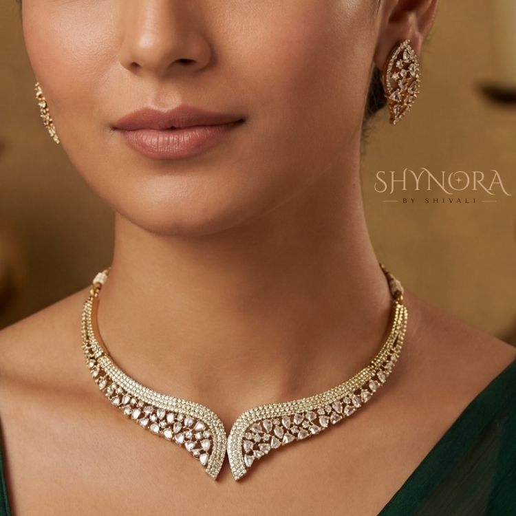 Golden BIG Leaf AD Choker Set with Maang Tikka