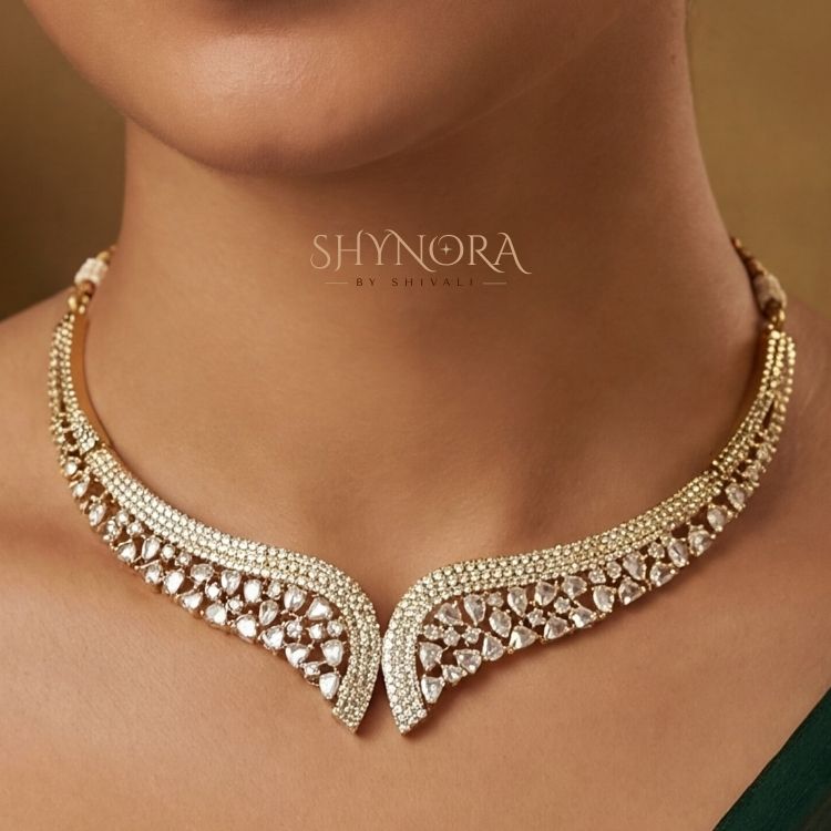 Golden BIG Leaf AD Choker Set with Maang Tikka