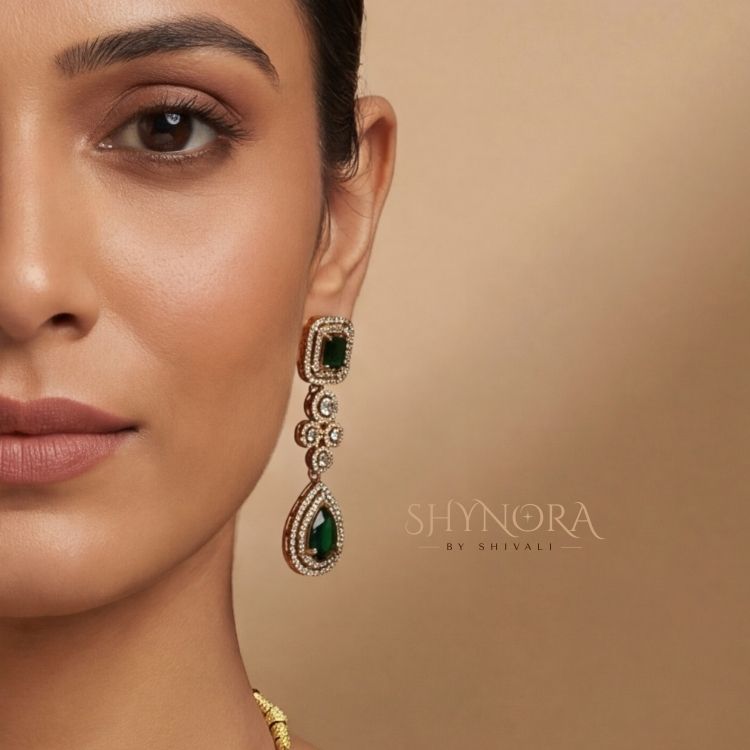 Emerald Green AD Necklace Set with Maang Tikka