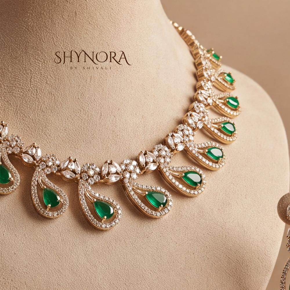 Emerald Leaf Cluster Necklace Set – Shynora By Shivali