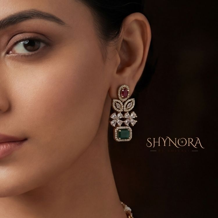 Classic Multicolor Square Stone AD Necklace Set with Maang Tikka