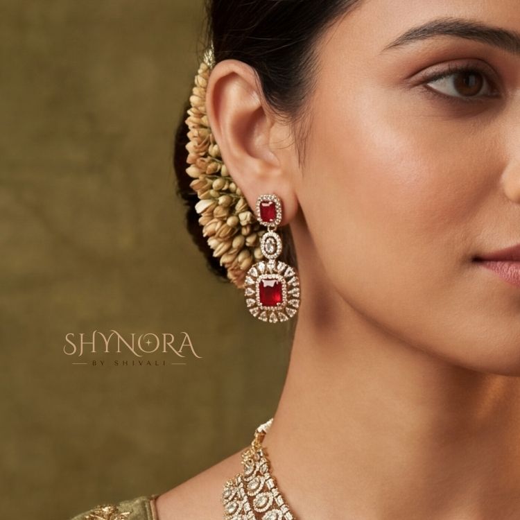 Ruby Red AD Layered Necklace Set with Maang Tikka