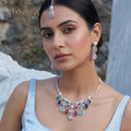 Pastel Multicolor AD Necklace Set with Maang Tikka