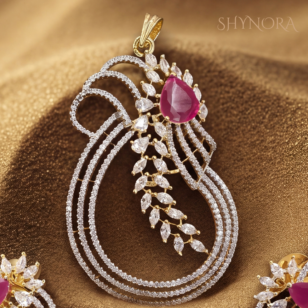 Ruby Wheat Leaf Pendant Set – Shynora By Shivali