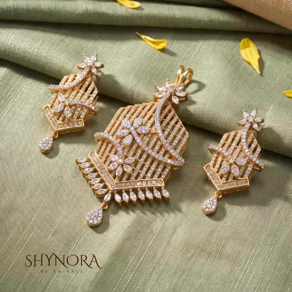 Hexagon Bloom AD Pendant Set – Shynora By Shivali