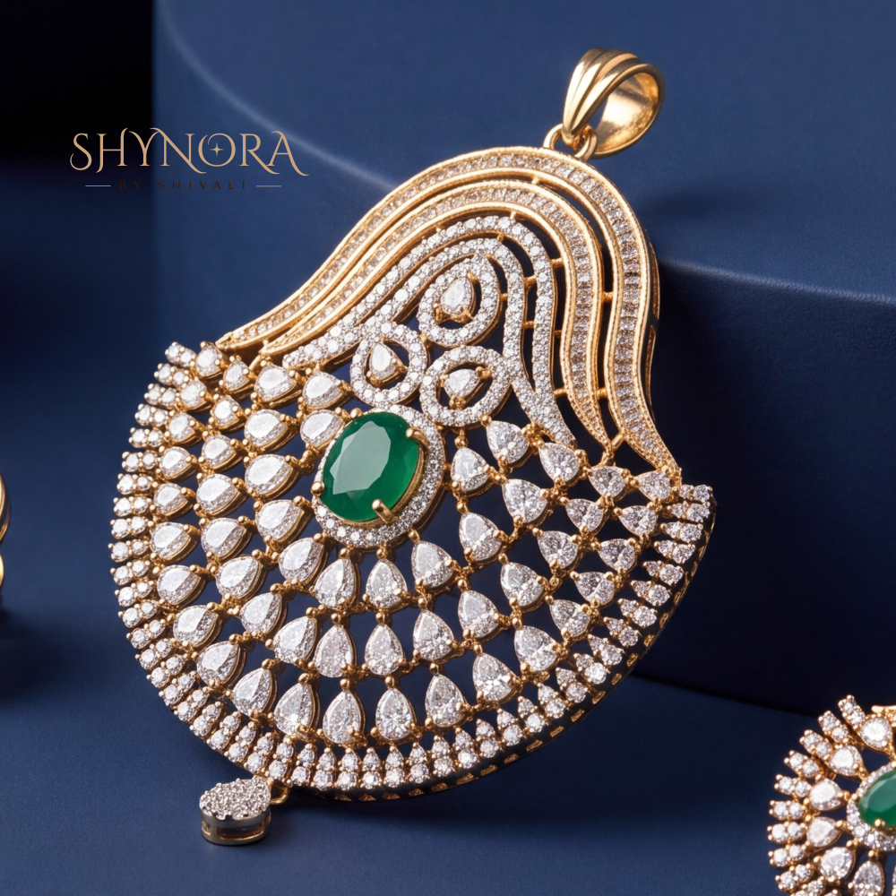 Emerald Chandbali Drop Pendant Set – Shynora By Shivali