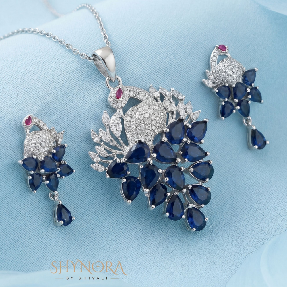 Sapphire Peacock Motif Pendant Set – Shynora By Shivali