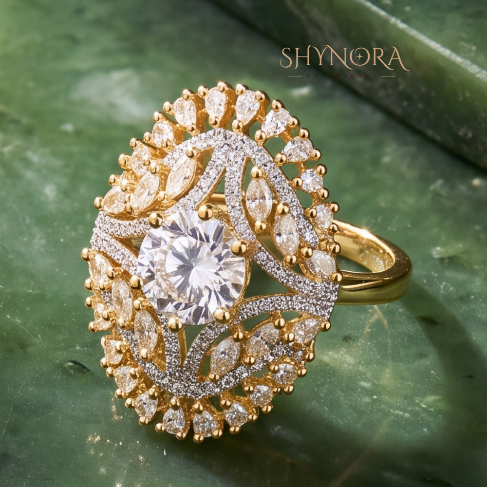 Marquise Cluster Openwork Cocktail Ring – Shynora By Shivali