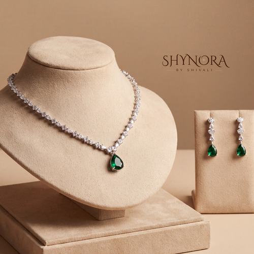 Emerald Delicate Single Strand Necklace Set – Shynora By Shivali