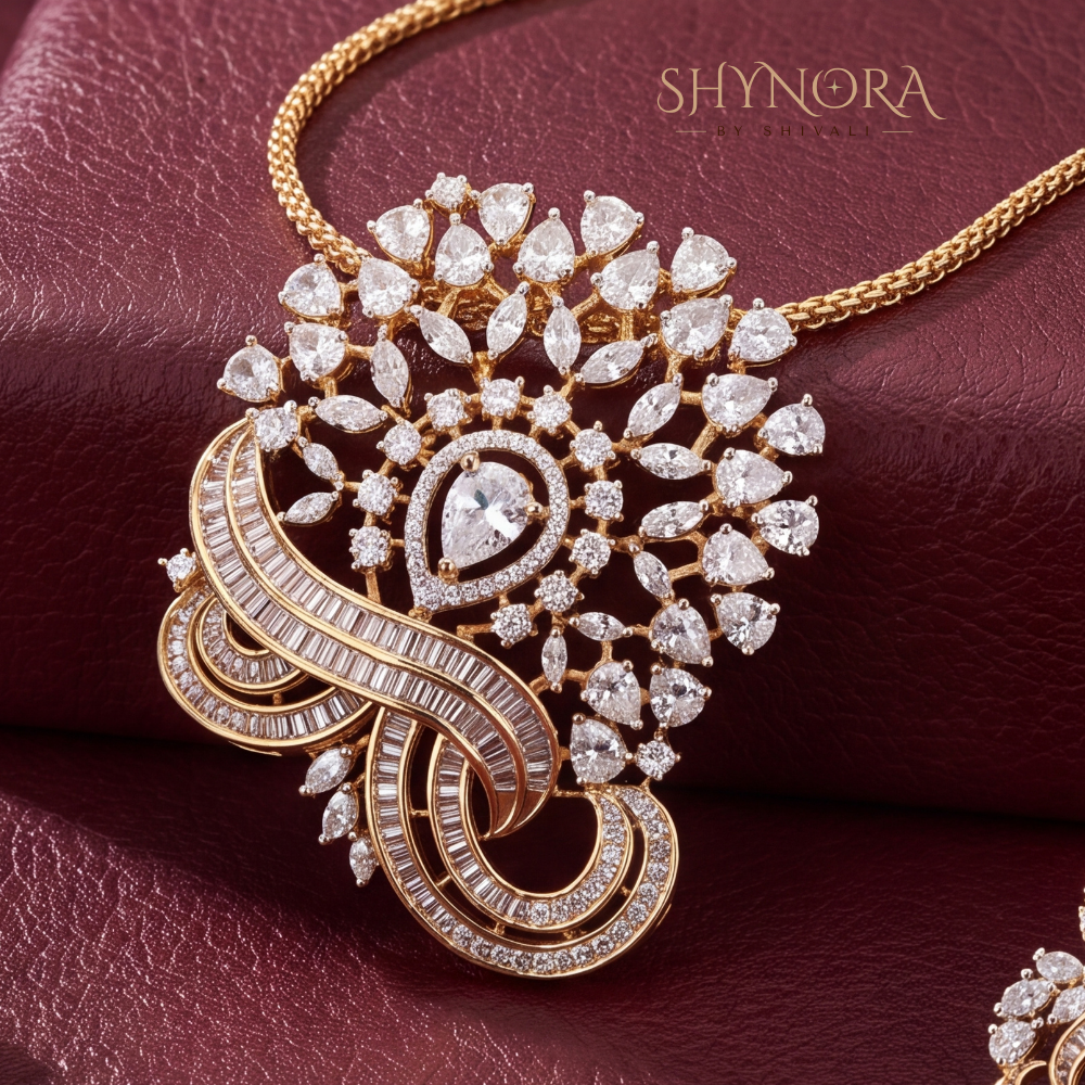 Ribbon Swirl Cluster AD Pendant Set – Shynora By Shivali