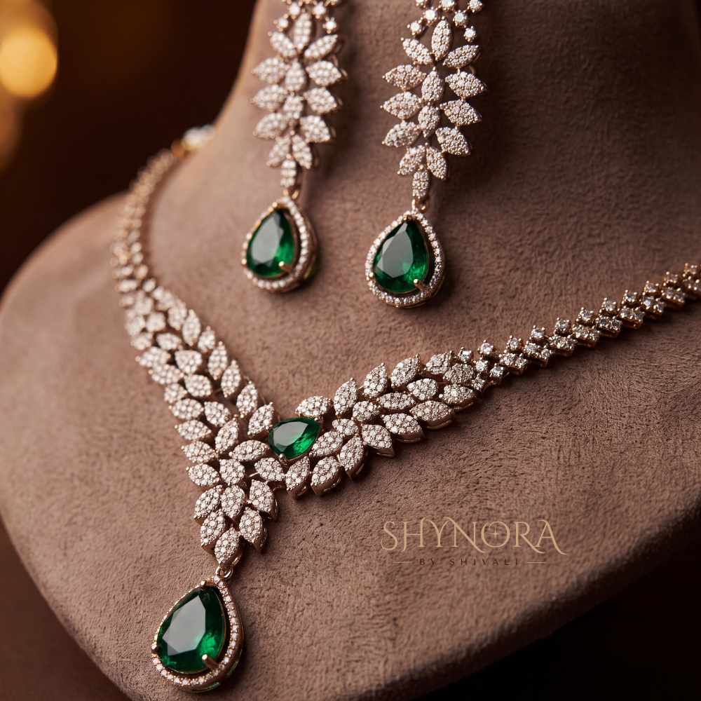 Floral Spray Emerald Drop Necklace Set – Shynora By Shivali