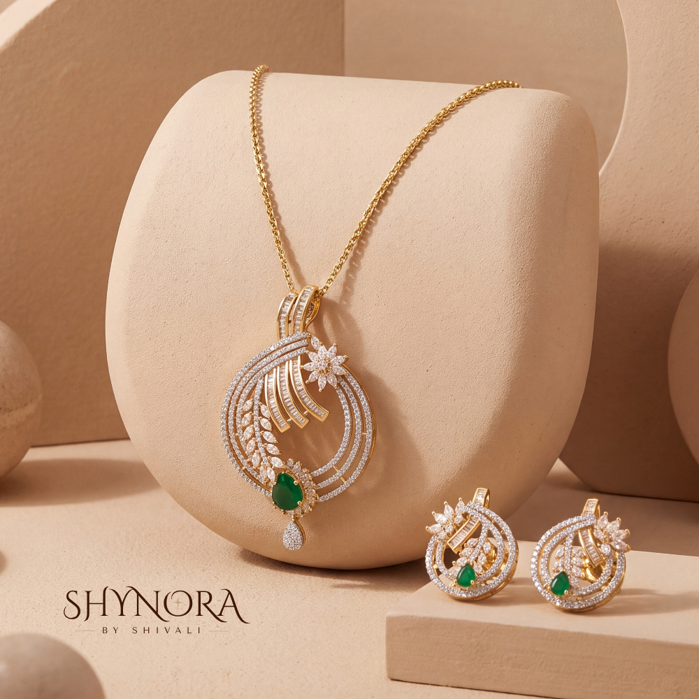 Emerald Starburst AD Pendant Set – Shynora By Shivali