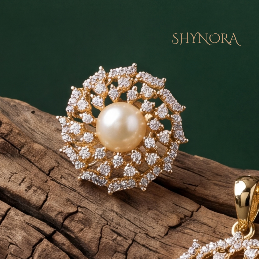 Diamond Pearl Floral Cluster Pendant Set – Shynora By Shivali