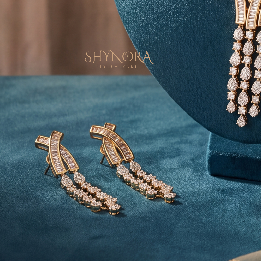 Cascading Baguette Y-Drop Necklace Set – Shynora By Shivali
