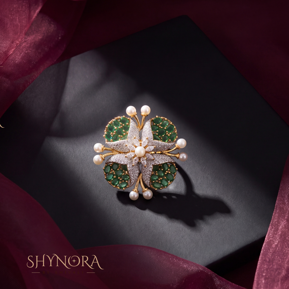 Emerald Pearl Starburst Adjustable Cocktail Ring – Shynora By Shivali