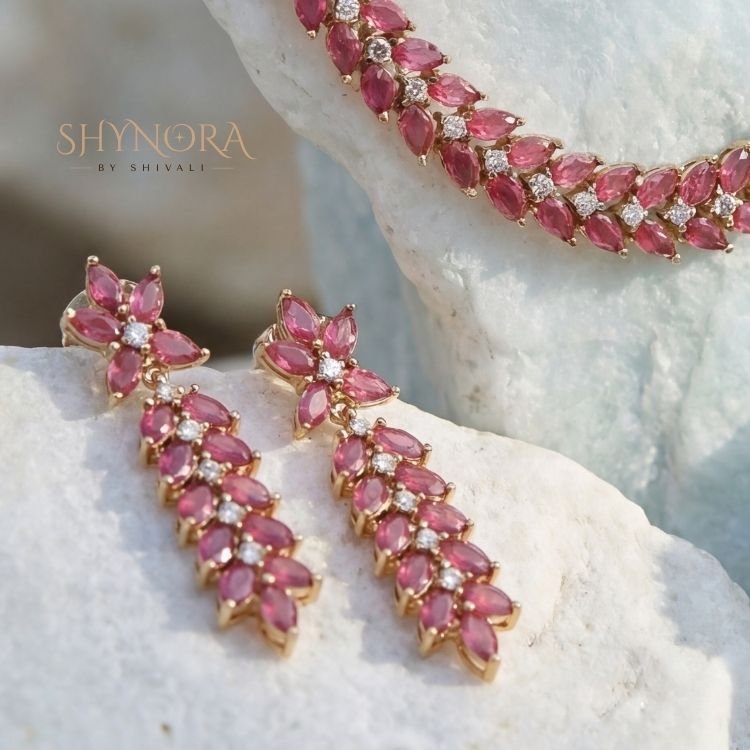 Ruby Red AD Stone Necklace Set with Maang Tikka