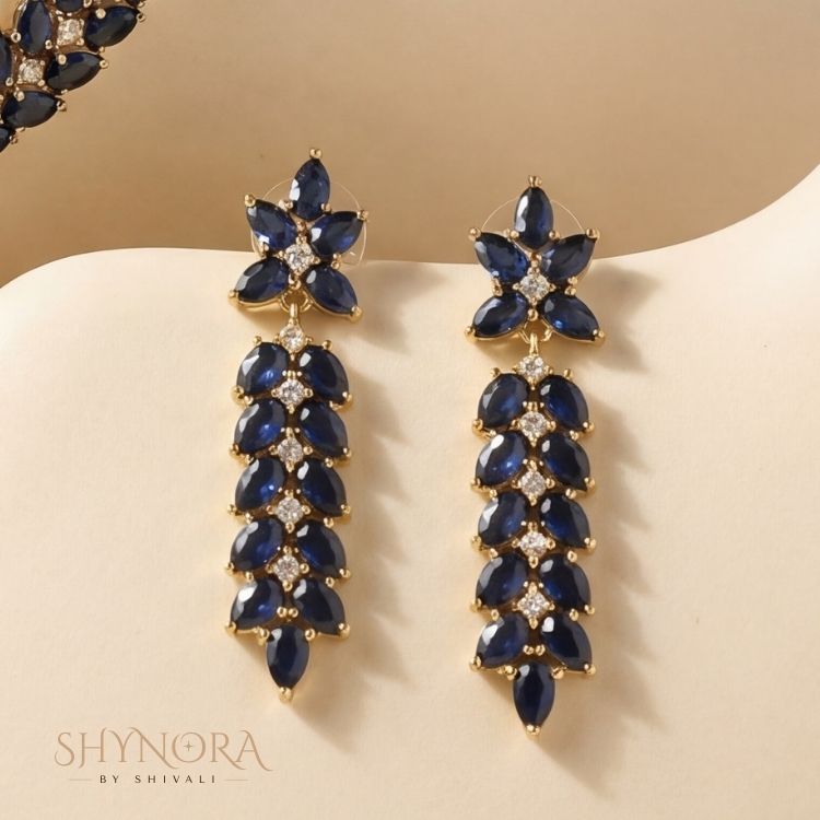 Blue AD Stone Necklace Set with Maang Tikka