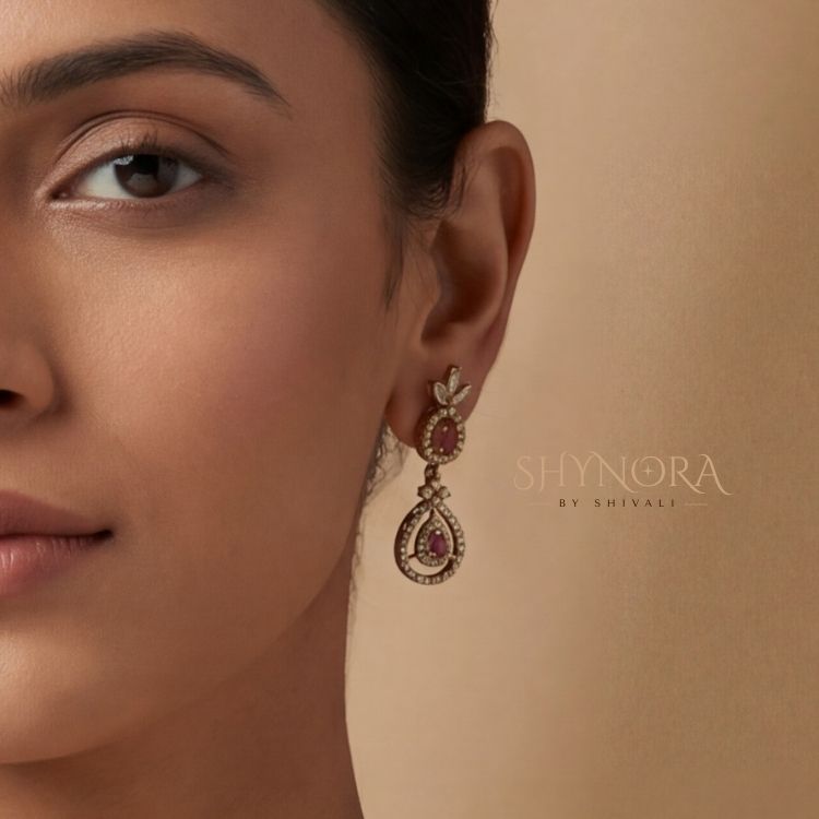 Heer Ruby Hanging Drops AD Necklace Set