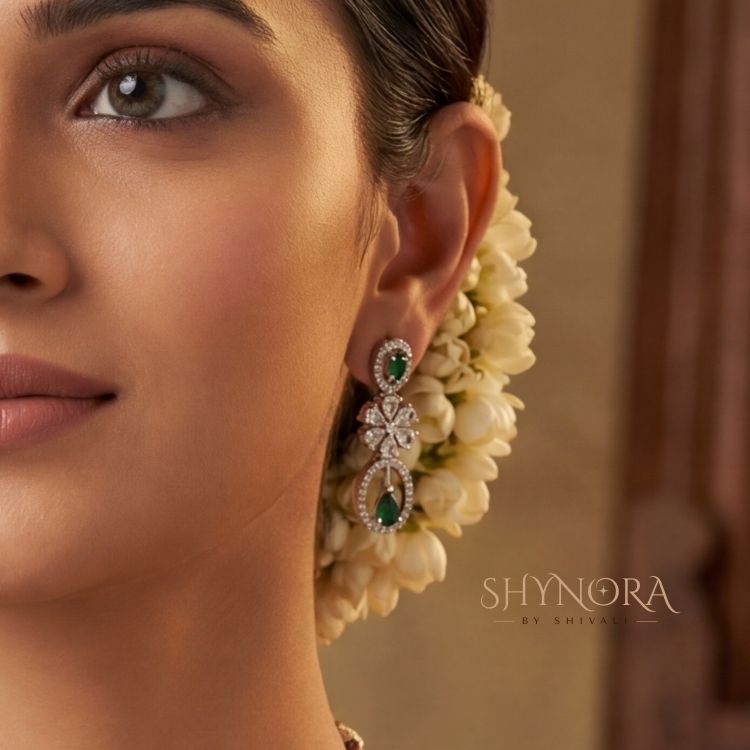 Zara Emerald Oval Drops AD Necklace Set