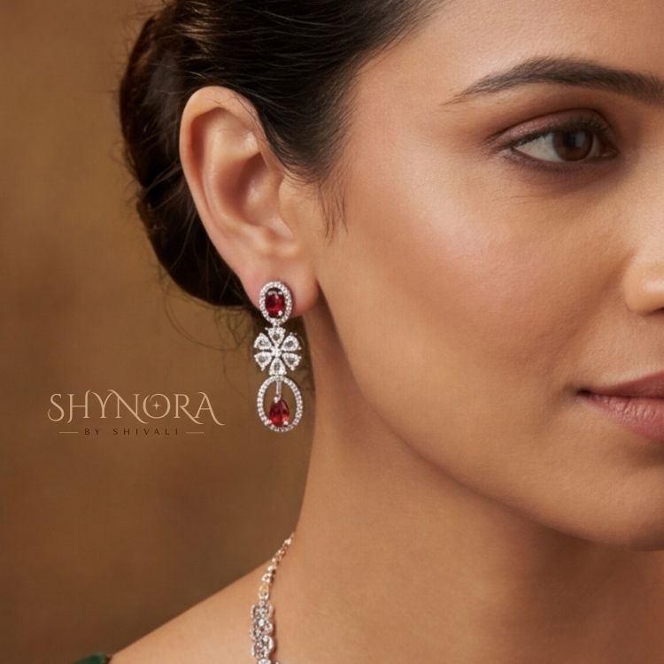 Noor Ruby Oval Drops AD Necklace Set