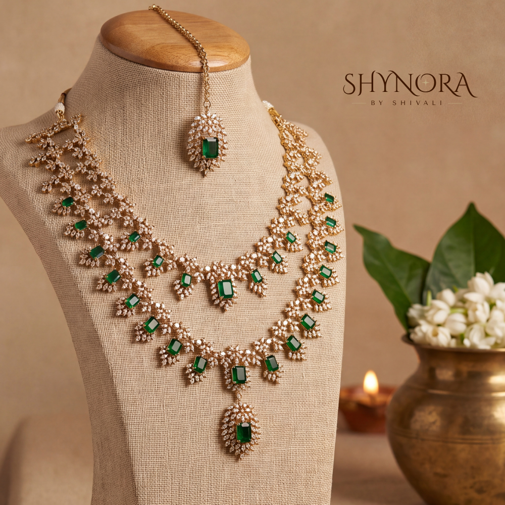 Two Tier Emerald Floral Necklace Set – Shynora By Shivali