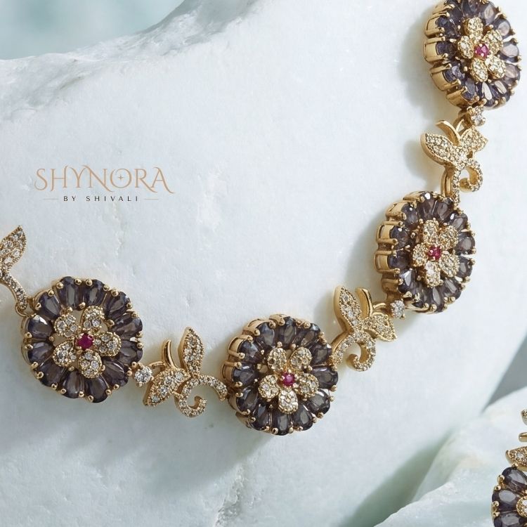 Noor Purple Floral Glow AD Necklace Set