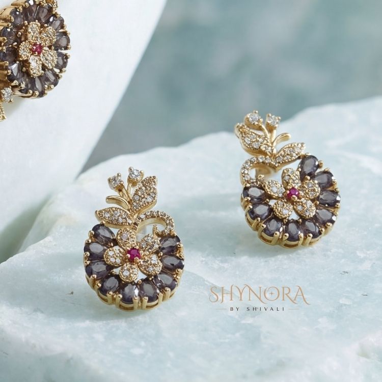 Noor Purple Floral Glow AD Necklace Set