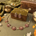 Aarohi Red Floral Radiance AD Necklace Set