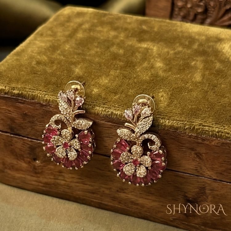 Aarohi Red Floral Radiance AD Necklace Set