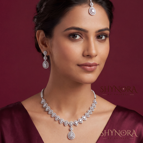 Diamond Delicate Pear Pendant Necklace Set – Shynora By Shivali