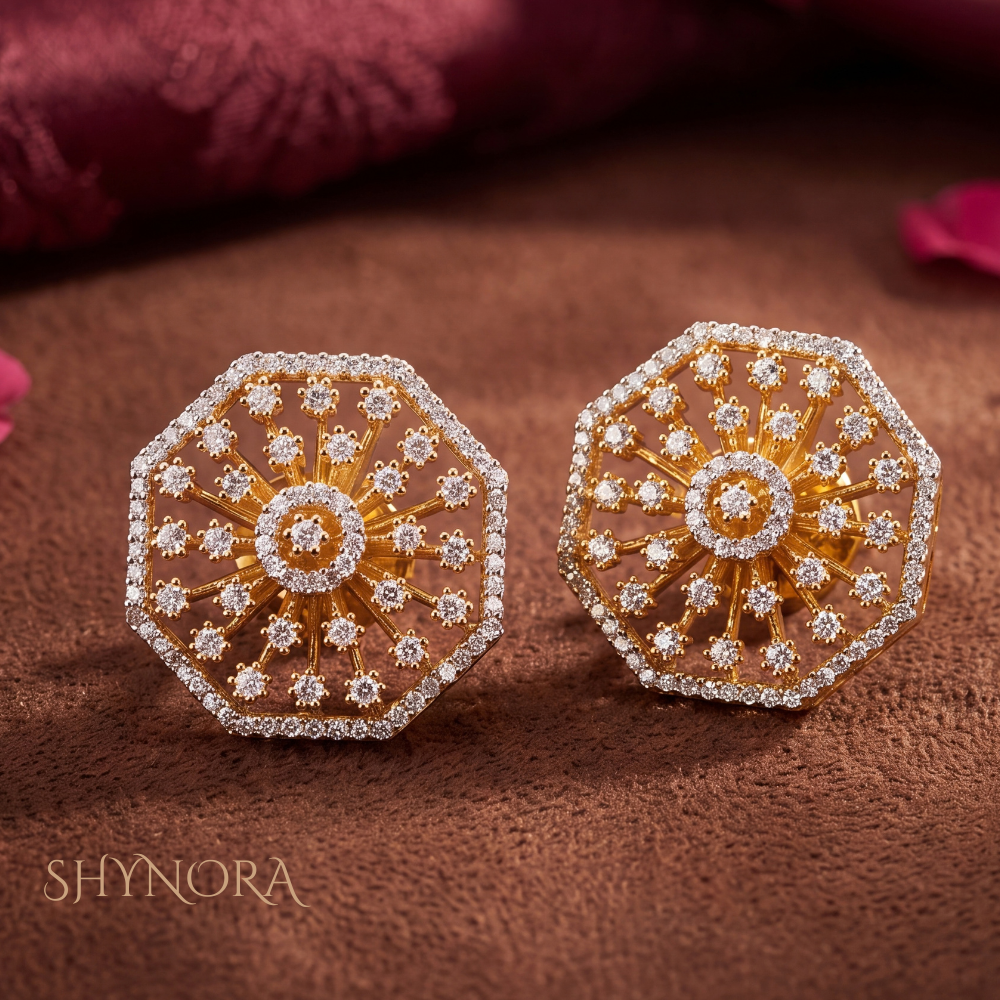 Diamond Octagon Starburst Stud Earrings – Shynora By Shivali