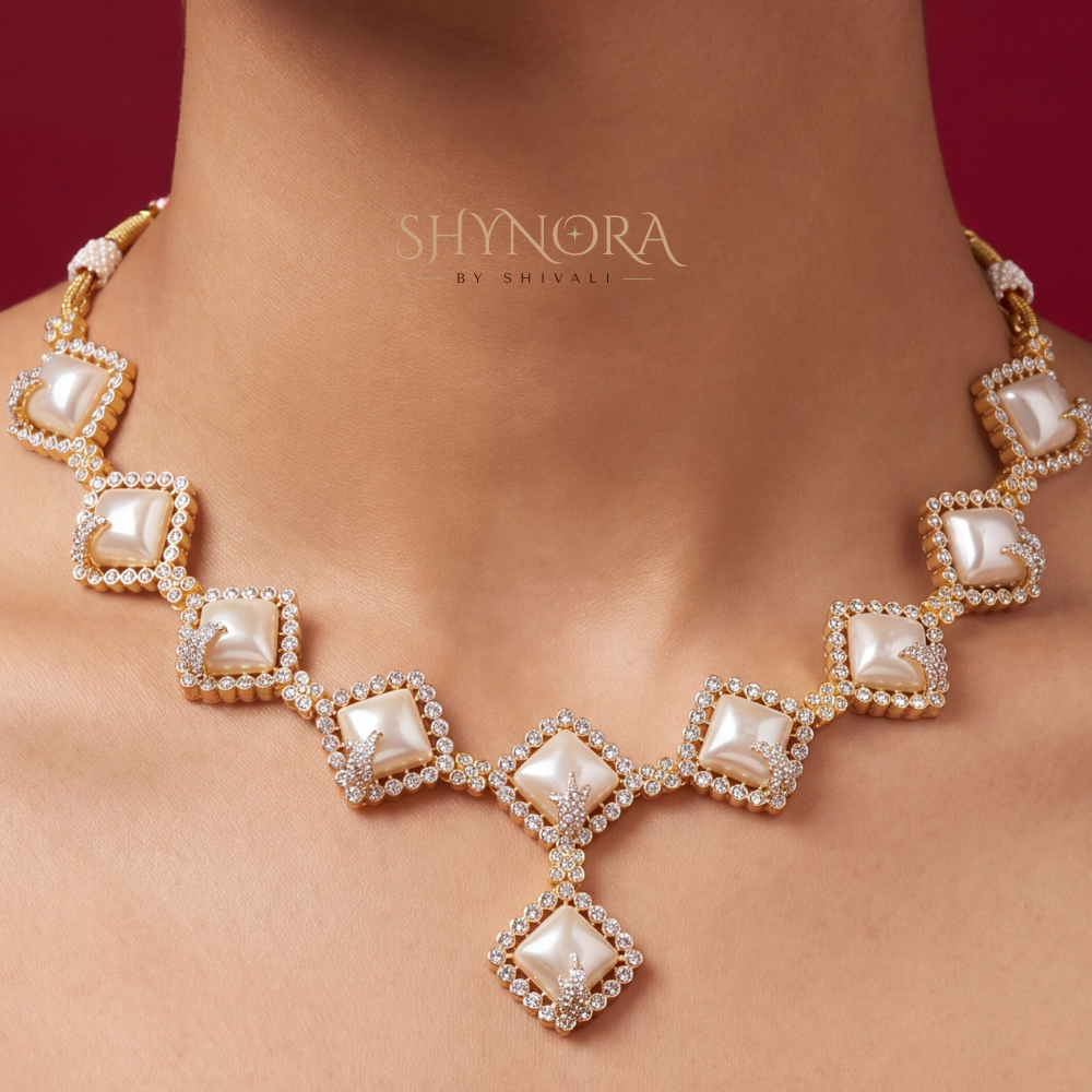Pearl Cabochon Diamond Necklace Set – Shynora By Shivali