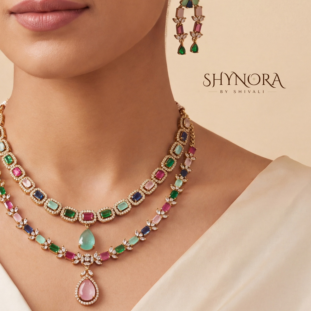 Multicolor Gemstone Two Tier Necklace Set – Shynora By Shivali