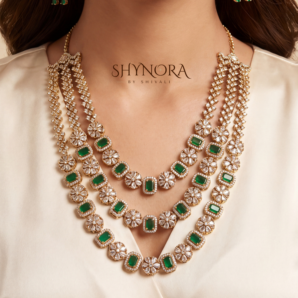 Emerald Three Layer Graduated Necklace Set – Shynora By Shivali