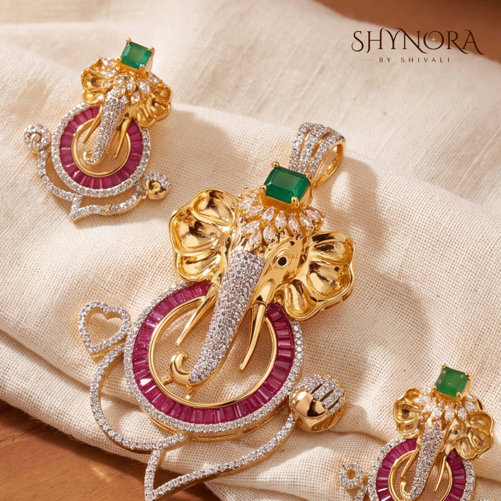 Multicolor Gemstone Ganesha Crown Pendant Set – Shynora By Shivali