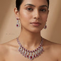 Royal Ruby Red Teardrop Chandelier Necklace Set with Earrings