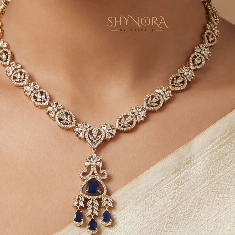 Noor Blue Regal Drop AD Necklace Set