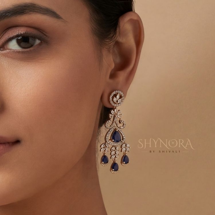 Noor Blue Regal Drop AD Necklace Set