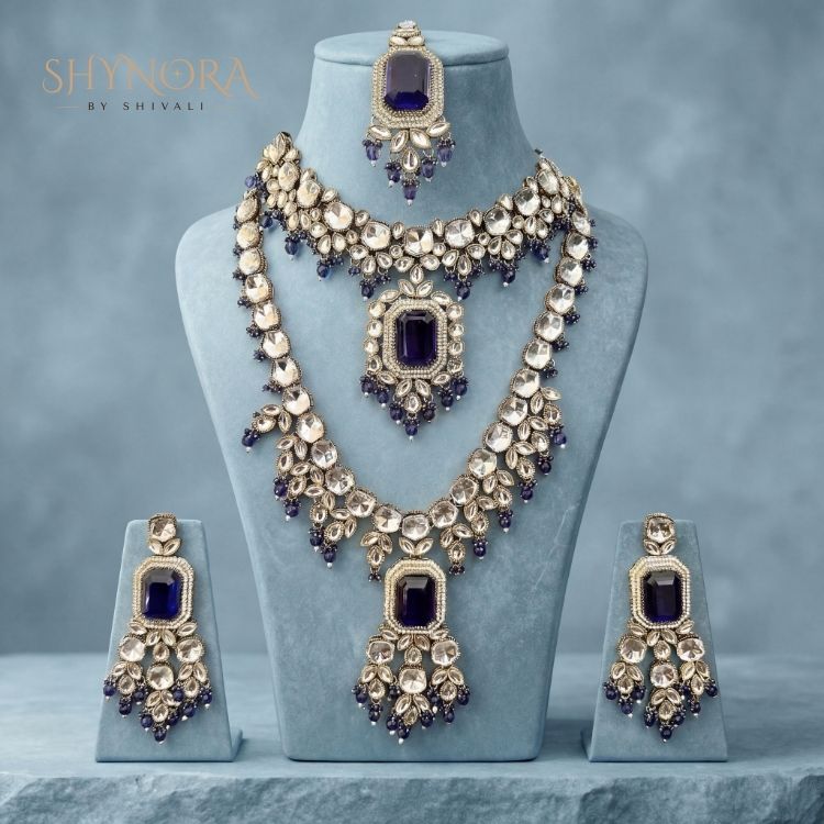 Noor-e-Neelam Royal Kundan Layered Necklace Set