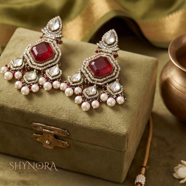 Zarqash Ruby Pearl Kundan Necklace Set