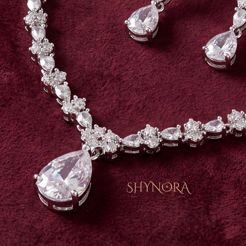 Floral Cluster Solitaire Drop Necklace Set – Shynora By Shivali