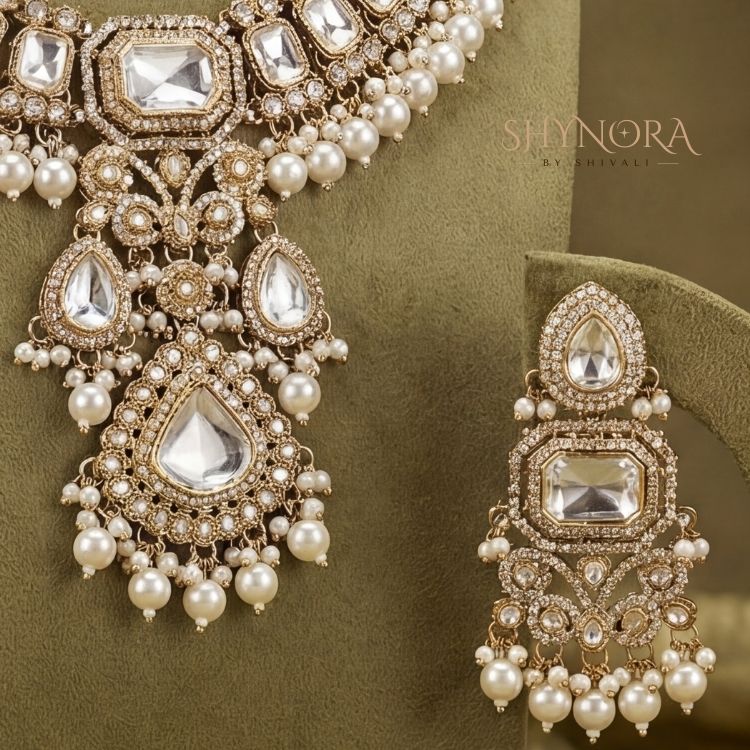 Zarqa Regal Kundan Pearl Bridal Set