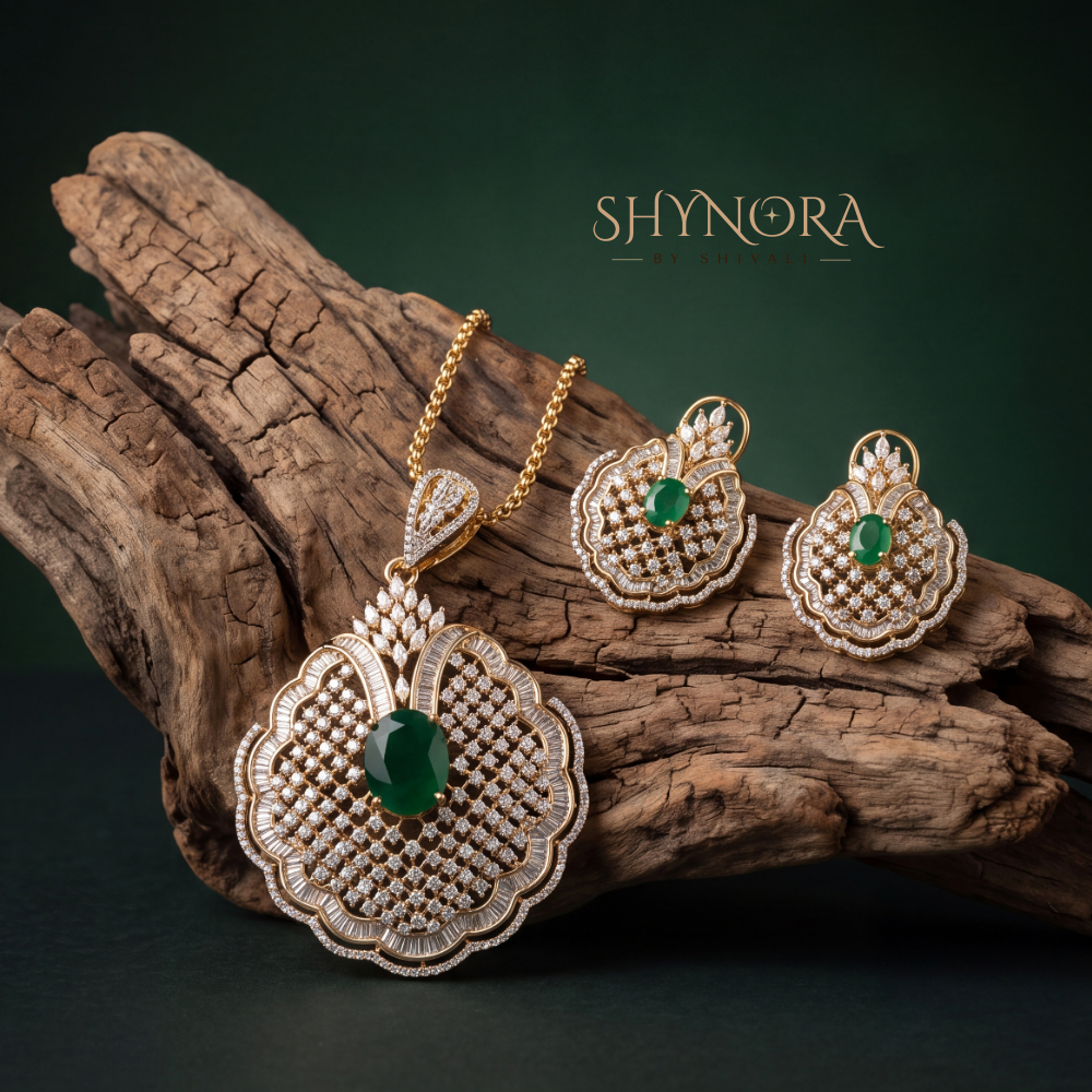 Emerald Vine Drop Pendant Set – Shynora By Shivali
