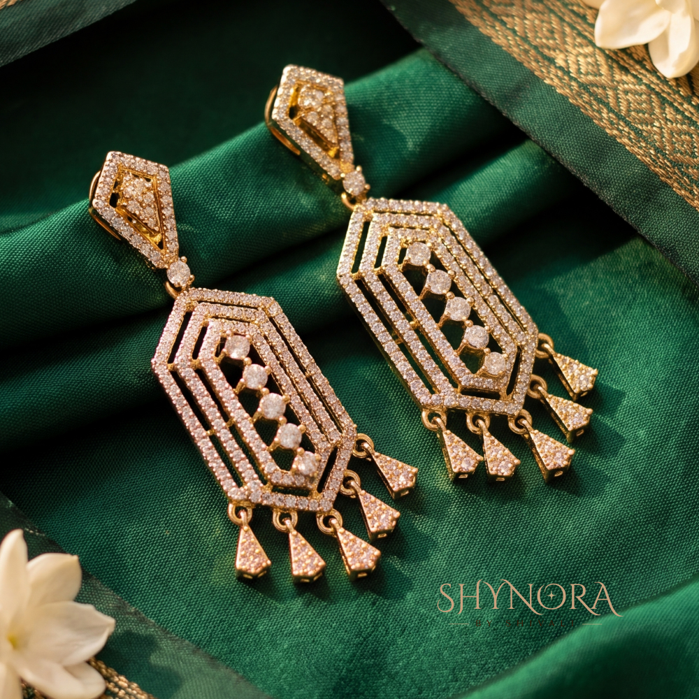 Tapered Geometric Charm Drop Earrings – Shynora By Shivali
