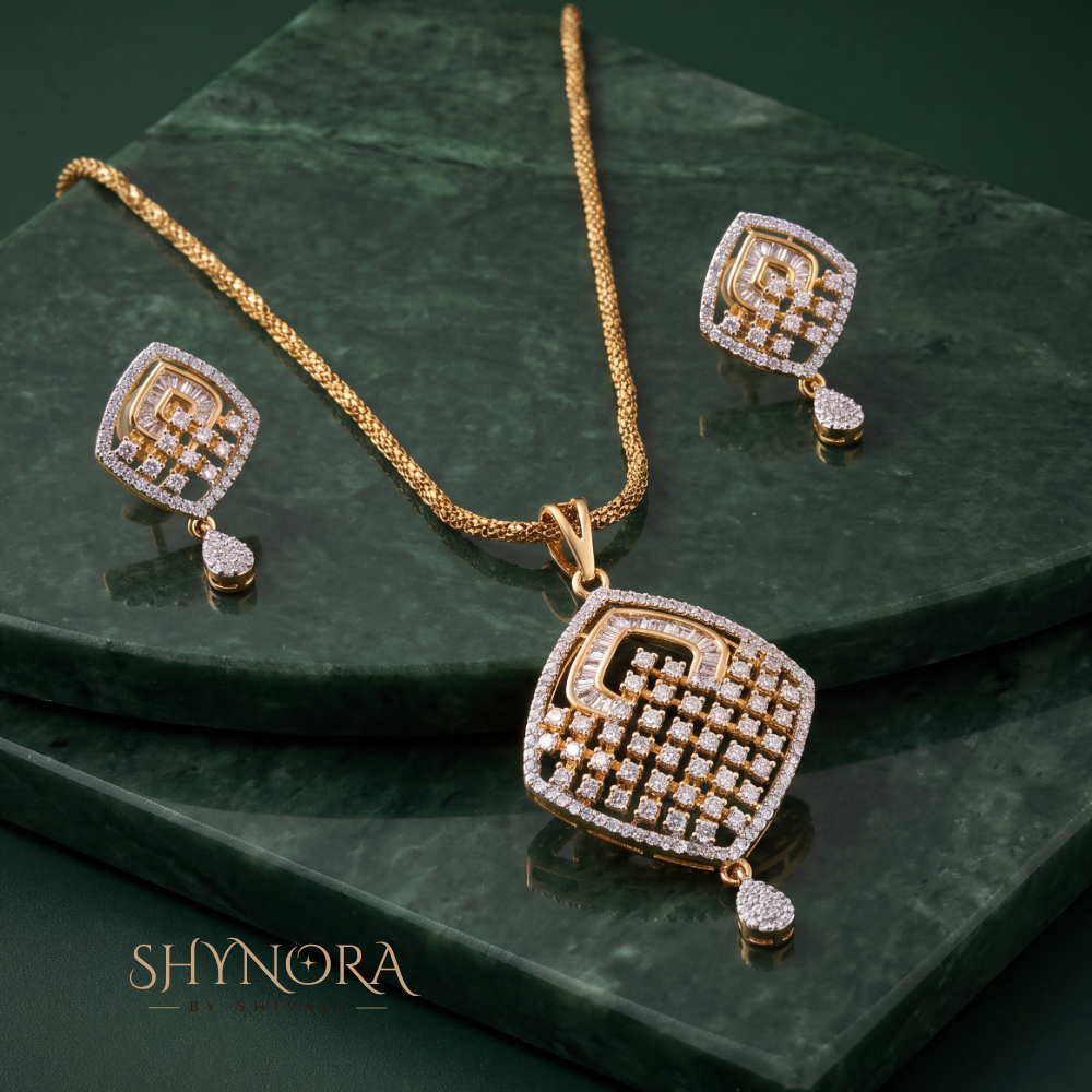 Square Lattice Drop Pendant Set – Shynora By Shivali