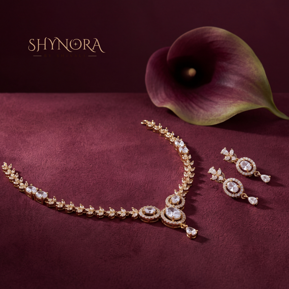 Oval Cluster Trio Drop Necklace Set – Shynora By Shivali